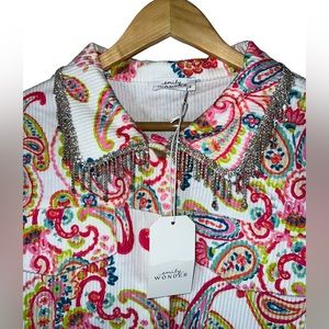 Emily Wonder Corduroy Floral & Paisley Jacket Shacket with Rhinestone Details